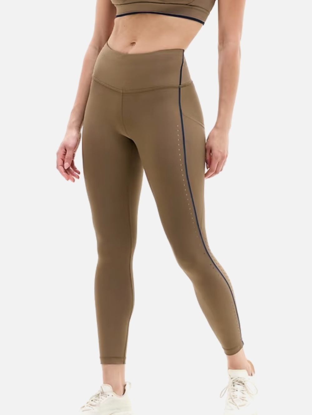 Athleta Interval Stash Tipped Lasercut 7/8  brown Clay/Navy Small NWT leggings